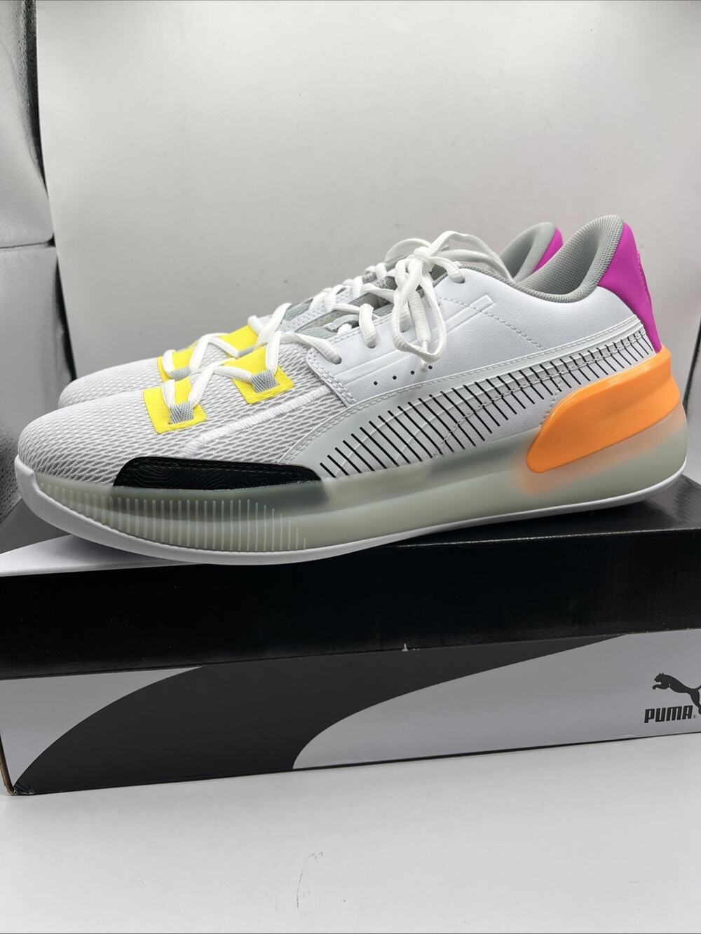 Puma Clyde Hardwood Retro Basketball Shoes White Orange Pink Yellow Men’s Sz 13
